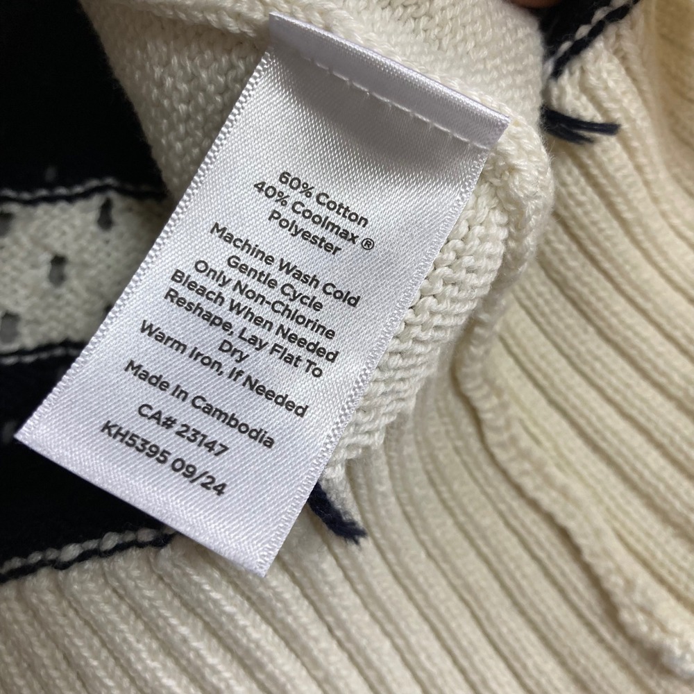 T by Talbots Womens Small Petite Navy White Striped Coolmax Zip Cardigan - Picture 3 of 7